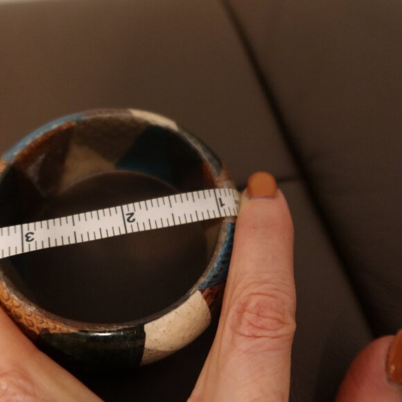 $450 ETRO cuff bangle bracelet multicolor teal, brown, grey, green, and cream - Picture 9 of 13